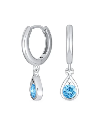 Bling Jewelry Classic Small Cz Cubic Zirconia Pear Shaped Dangling Teardrop Huggie Earrings .925 Sterling Silver