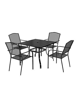 5-Piece Metal Outdoor Patio Dining Set with Square Table with 1.65 in. Umbrella Hole and Dining Chairs