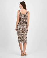 Bar Iii Women's Animal-Print Mesh Ruched Midi Dress, Exclusively at Macy's