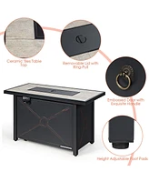 Gymax 5PCS Patio Rattan Furniture Set Fire Pit Table w/ Cover Storage Cushion