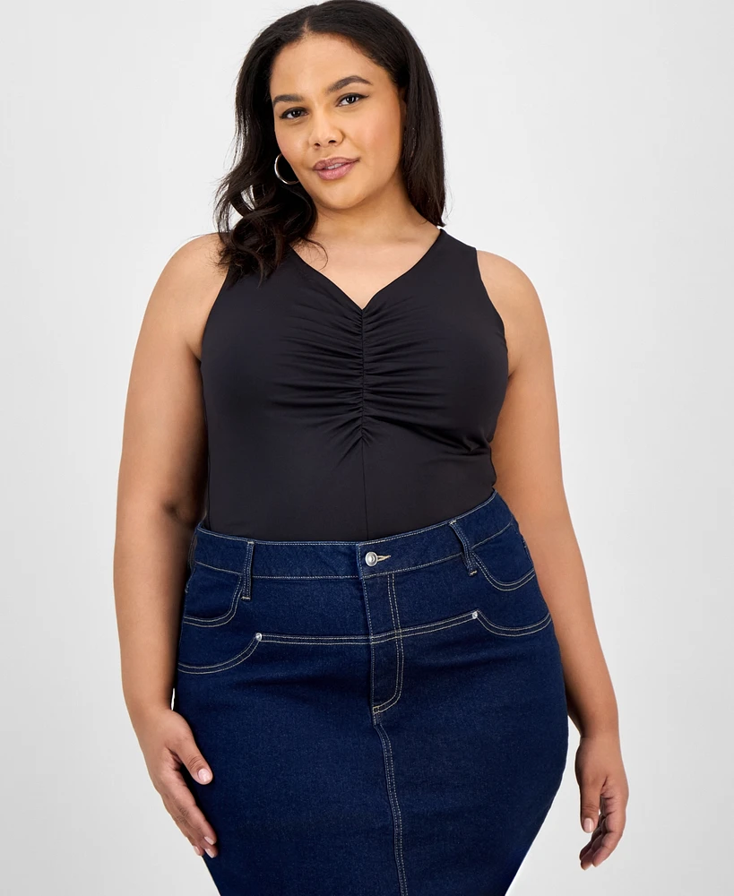 Bar Iii Trendy Plus Ruched V-Neck Tank Top, Exclusively at Macy's