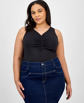 Bar Iii Trendy Plus Ruched V-Neck Tank Top, Exclusively at Macy's
