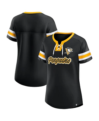 Fanatics Women's Black Pittsburgh Penguins Iconic Athena Lace-Up T-Shirt