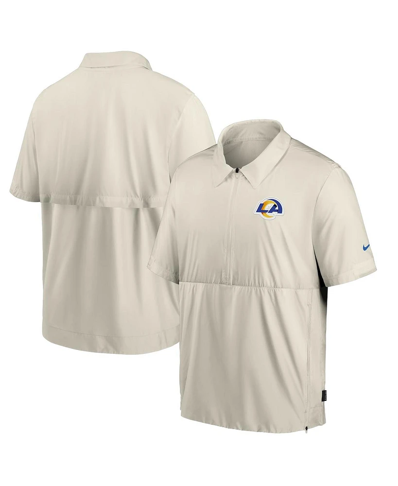 Nike Men's Bone Los Angeles Rams Sideline Coaches Half-Zip Short Sleeve Jacket