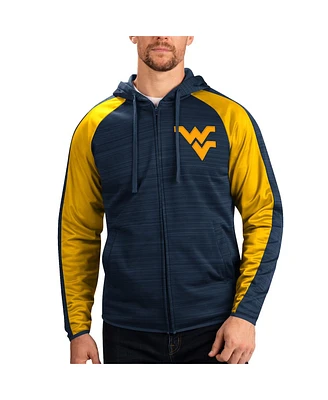G-iii Sports by Carl Banks Men's Navy West Virginia Mountaineers Neutral Zone Raglan Full-Zip Track Jacket Hoodie