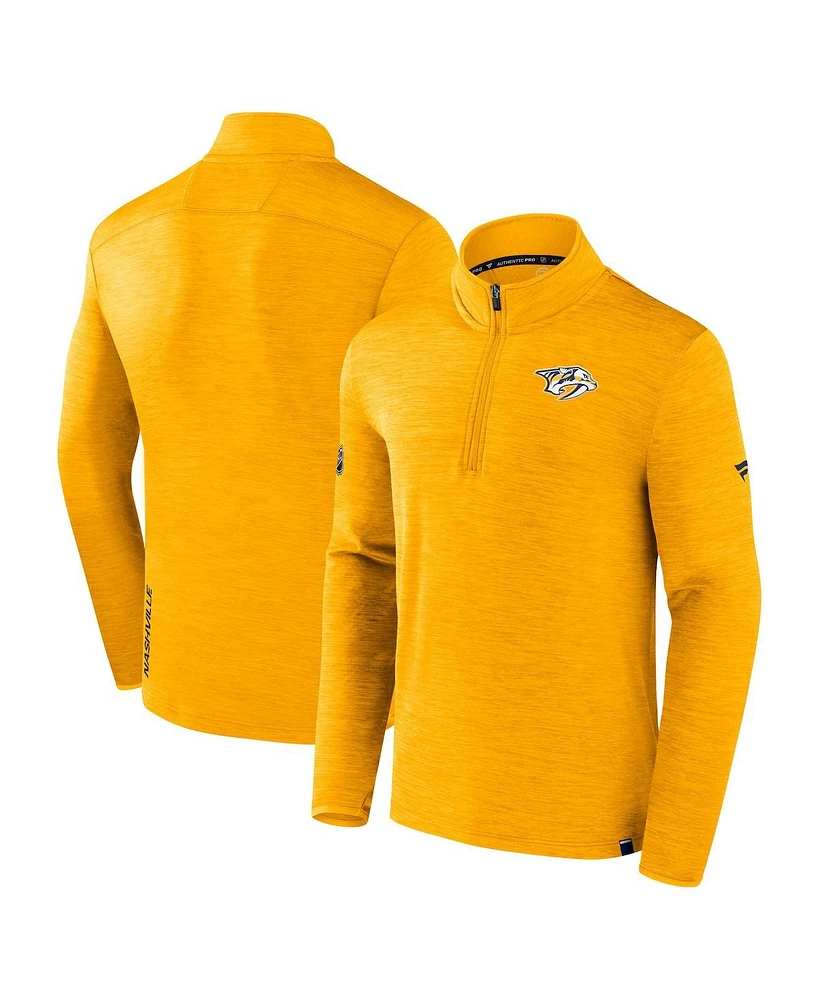 Fanatics Men's Heather Gold Nashville Predators Authentic Pro Quarter-Zip Top