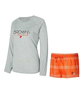 Concepts Sport Women's Cleveland Browns Petition Raglan Long Sleeve T-Shirt and Shorts Set