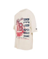 New Era Men's Cream Boston Red Sox Cooperstown Collection Oversized Throwback Distressed T-Shirt