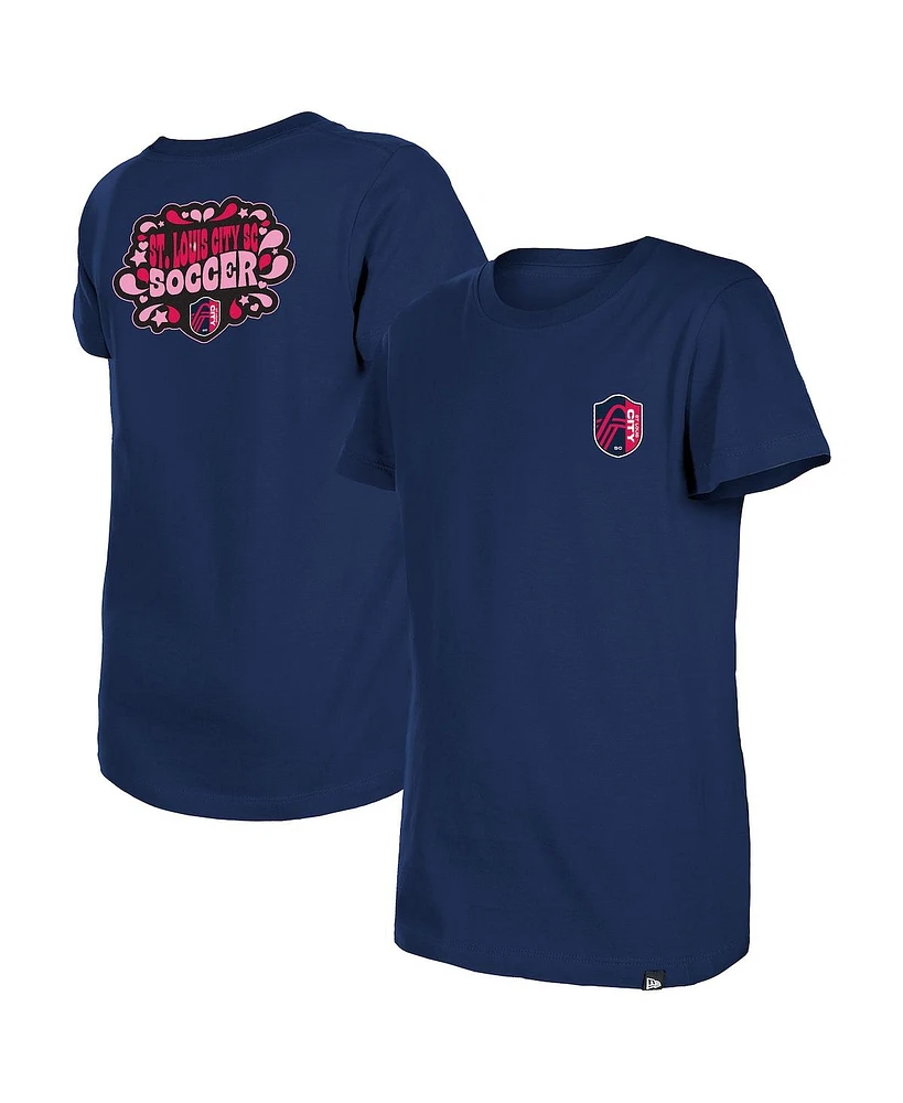 New Era Big Girls Navy St. Louis City Sc Bubble Heart T-Shirt