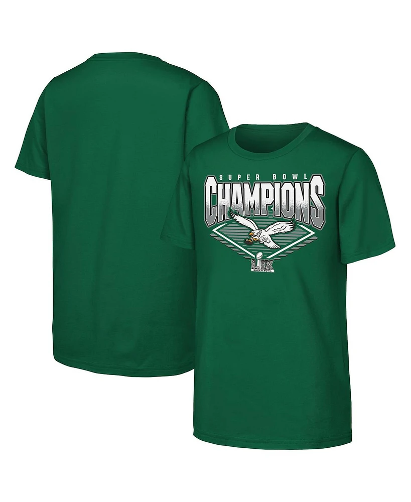 Outerstuff Big Boys and Girls Kelly Green Philadelphia Eagles Super Bowl Lix Champions Retro Diamond T-Shirt