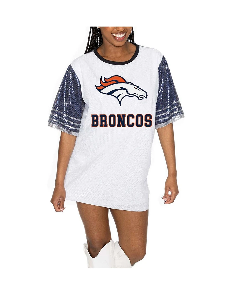 Gameday Couture Women's White/Navy Denver Broncos Bling It Full Sequin Jersey Dress