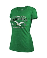 Majestic Women's Kelly Green Philadelphia Eagles Two-Time Super Bowl Champions Sky High Retro Tri-Blend T-Shirt
