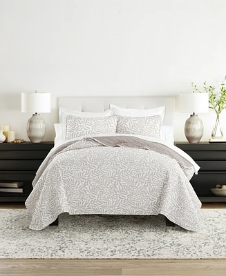 ienjoy Home Tossed Ferns Reversible 3-Pc. Quilt Set, Full/Queen