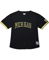 Mitchell & Ness Men's Black Michigan Wolverines On The Clock Full-Button Fashion Jersey