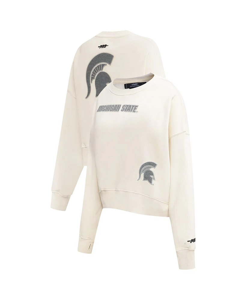 Pro Standard Women's Cream Michigan State Spartans French Terry Boxy Cropped Pullover Crewneck Top