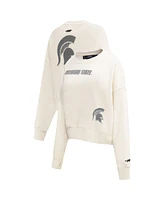 Pro Standard Women's Cream Michigan State Spartans French Terry Boxy Cropped Pullover Crewneck Top