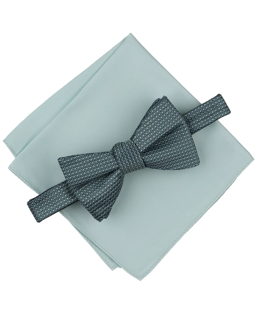 Alfani Men's Mini-Pattern Bow Tie & Solid Pocket Square Set, Exclusively at Macy's