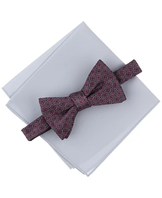Alfani Men's Geo-Pattern Bow Tie & Solid Pocket Square Set, Exclusively at Macy's