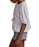 Lucky Brand Women's Babydoll Flyaway Cotton Tie-Front Top