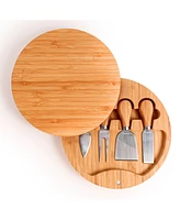 BergHOFF Stainless Steel 6-Piece Cheese Knives and Bamboo Round Board Set