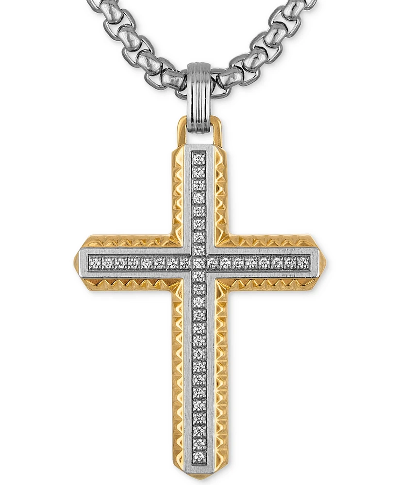 Esquire Men's Jewelry Diamond Cross 22" Pendant Necklace (1/5 ct. t.w.) in Stainless Steel & Yellow Gold-Tone Ion-Plated Stainless Steel
