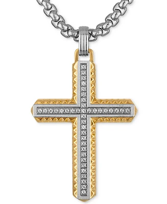 Esquire Men's Jewelry Diamond Cross 22" Pendant Necklace (1/5 ct. t.w.) in Stainless Steel & Yellow Gold-Tone Ion-Plated Stainless Steel