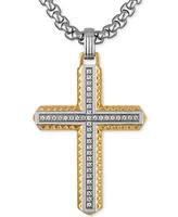 Esquire Men's Jewelry Diamond Cross 22" Pendant Necklace (1/5 ct. t.w.) in Stainless Steel & Yellow Gold-Tone Ion-Plated Stainless Steel
