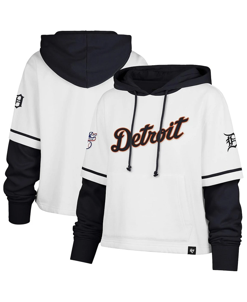 '47 Brand Women's White Detroit Tigers Trifecta Shortstop Cropped Pullover Hoodie
