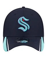 New Era Men's Deep Sea Blue Seattle Kraken Linear Featherweight 39THIRTY Flex Hat