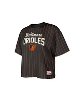 New Era Women's Black Baltimore Orioles Cooperstown Collection Multiplier Pinstripe Cropped T-Shirt