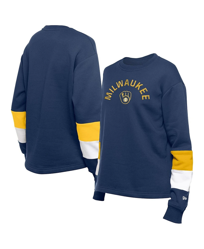 New Era Women's Navy Milwaukee Brewers Game Day Color Pullover Sweatshirt