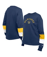 New Era Women's Navy Milwaukee Brewers Game Day Color Pullover Sweatshirt