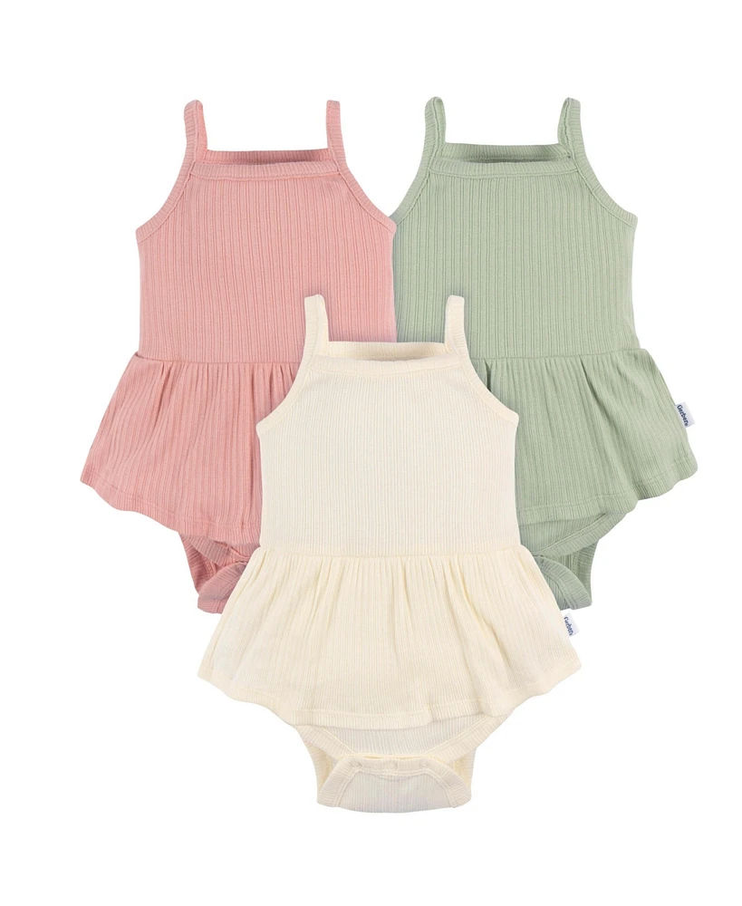 Gerber Baby Girls 3-Pack Sleeveless Skirted Onesies Bodysuits, Antique White, 3-6M