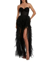 Mac Duggal Women's Strapless Bustier Net Gown With Spiral Ruffles