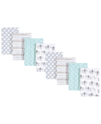 Hudson Baby Boys and Girls Cotton Poly Flannel Burp Cloths 8-Pack, Gray Elephant, One Size