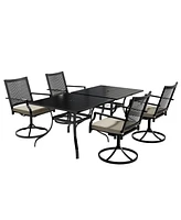 6-Piece Metal Outdoor Patio Dining Set with Square Table with 1.65 in. Umbrella Hole and Swivel Chairs
