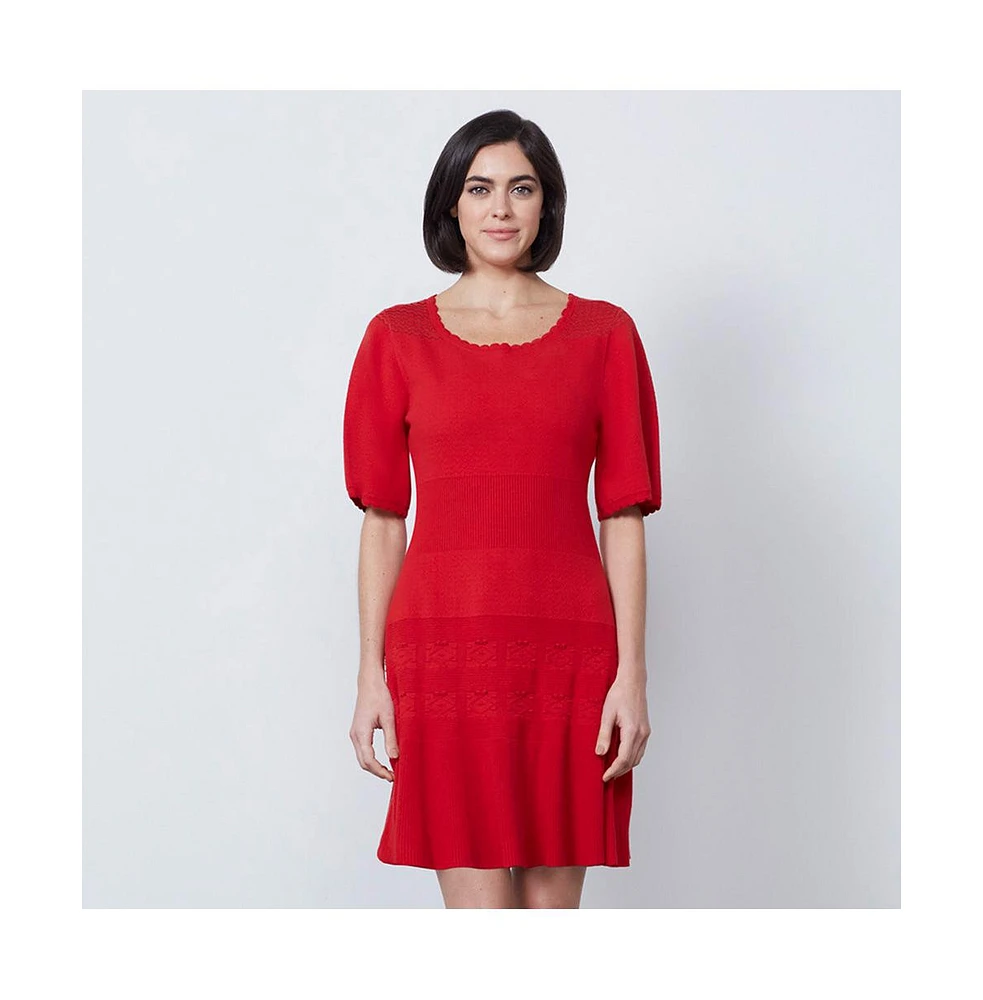 Etcetera Women's Red Knit Jacquard Pullover Dress Windflower