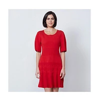 Etcetera Women's Red Knit Jacquard Pullover Dress Windflower