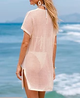 Cupshe Women's Flower Patch Beige Cover-Up Mini Beach Dress