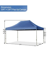 10x15 Navy Pop Up Canopy Tent, Waterproof, Uv Protection, Adjustable Height, 4 Sidewalls