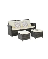 3-Piece Wicker Patio Set, Sofa, Ottomans