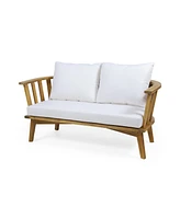 Acacia Patio Set, Table, Cushioned Seating, Teak Finish, White