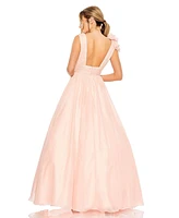 Mac Duggal Women's Ruffle Shoulder V-Neck Chiffon Gown