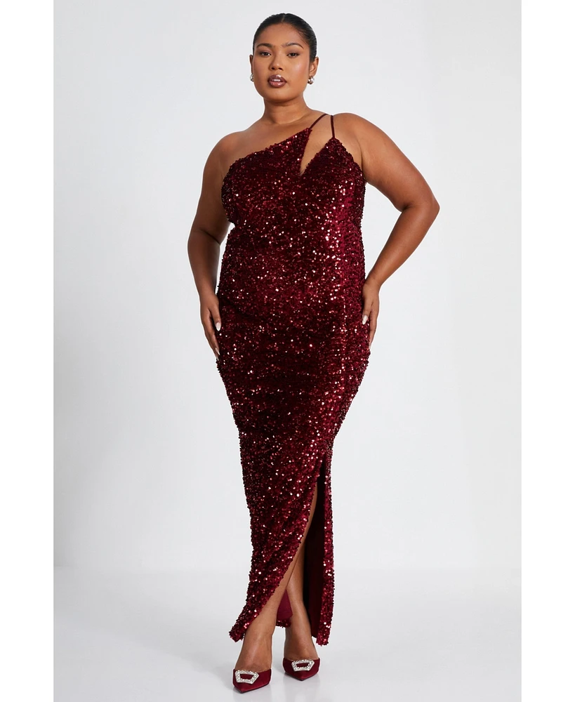Quiz Plus One Shoulder Cut Out Sequin Maxi Dress