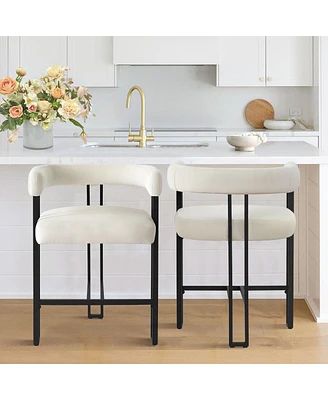 Set of 2 Velvet Counter Stools, Modern Bar Stools with Curved Back, Metal Legs & Upholstered Seat-Maison Boucle