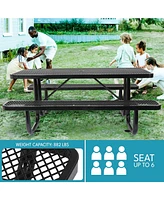 6 ft, Rectangular Outdoor Steel Picnic Table with umbrella pole in Black