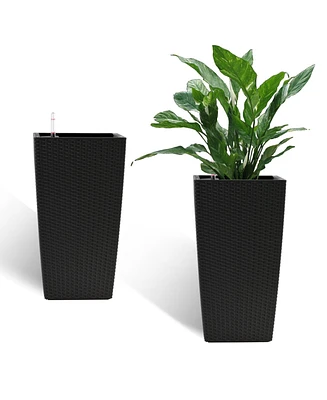 22,6" Black Faux Rattan Square Planter (2-Pack)