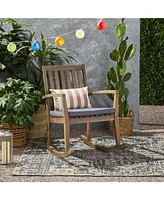Cozy and Comfortable Acacia Wood Rocking Chair with Cushioned Seat for Outdoor Relaxation