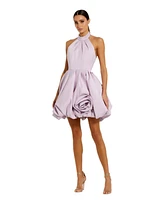 Mac Duggal Women's Satin High Neck Sleeveless Bubble Hem Mini Dress