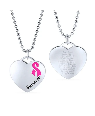 Bling Jewelry Heart Pink Ribbon Breast Cancer Survivor Pendant Necklace Silver Stainless Steel